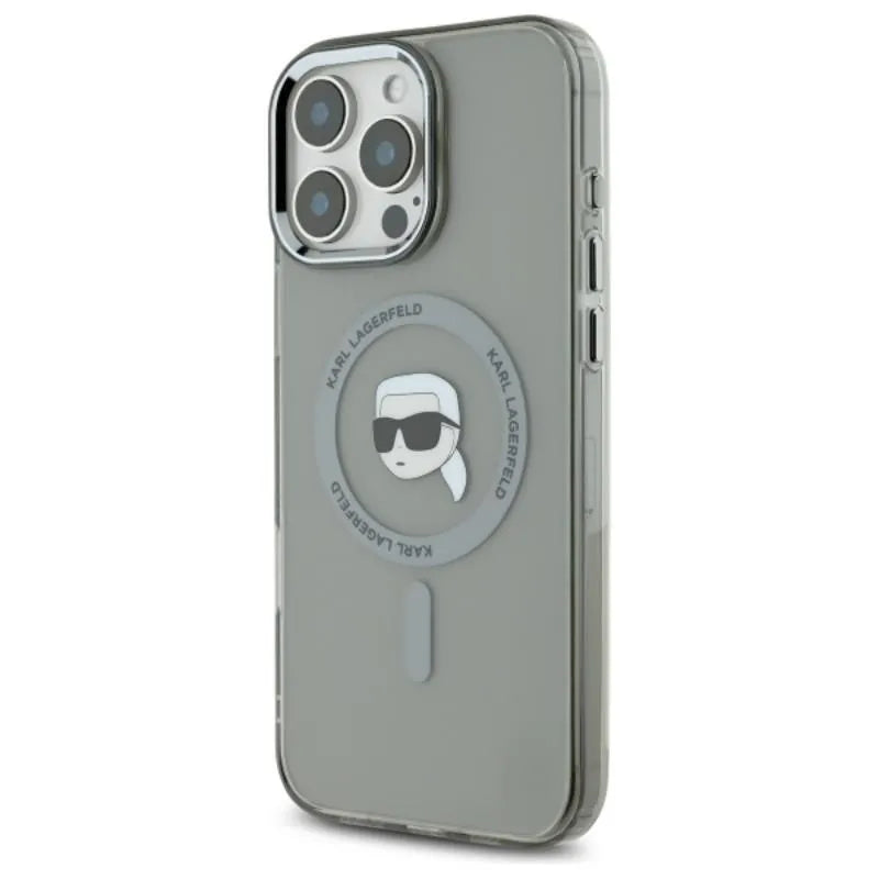 Karl Lagerfeld IML Metal Karl Head MagSafe – dėklas skirtas iPhone 16 Pro Max (juodas)
