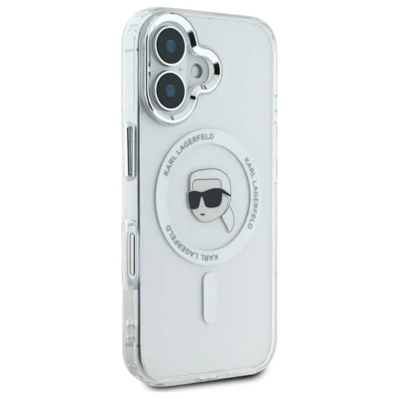 Karl Lagerfeld IML Metal Karl Head MagSafe – „iPhone 16“ dėklas (baltas)