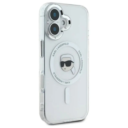 Karl Lagerfeld IML Metal Karl Head MagSafe – „iPhone 16“ dėklas (baltas)