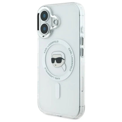 Karl Lagerfeld IML Metal Karl Head MagSafe – „iPhone 16“ dėklas (baltas)