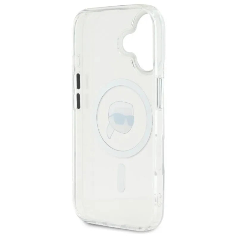 Karl Lagerfeld IML Metal Karl Head MagSafe – „iPhone 16“ dėklas (baltas)