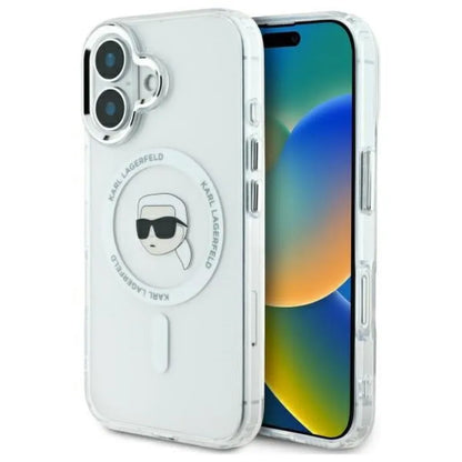 Karl Lagerfeld IML Metal Karl Head MagSafe – „iPhone 16“ dėklas (baltas)
