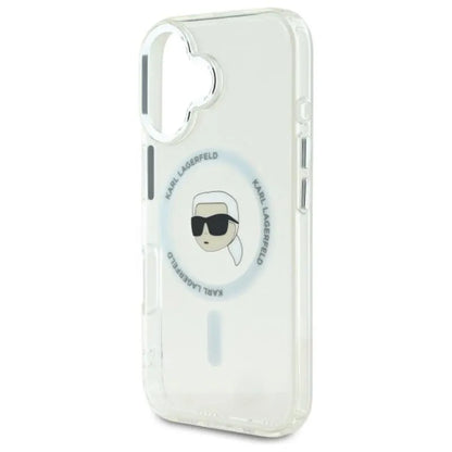 Karl Lagerfeld IML Metal Karl Head MagSafe – „iPhone 16“ dėklas (baltas)