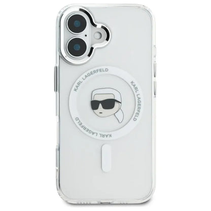 Karl Lagerfeld IML Metalinė Karlo galva MagSafe – Dėklas, skirtas iPhone 16 Plus (baltas)