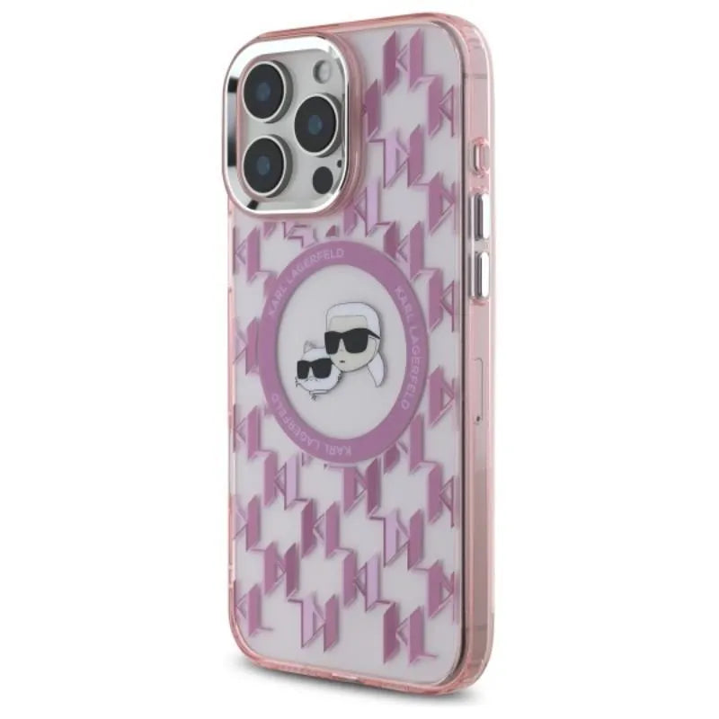 Karl Lagerfeld IML Monogram Karl & Choupette Galvutės MagSafe - Dėklas, skirtas iPhone 16 Pro (rožinis)