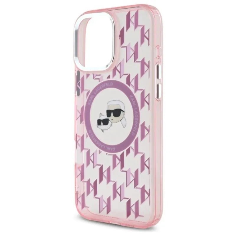 Karl Lagerfeld IML Monogram Karl & Choupette Galvutės MagSafe - Dėklas, skirtas iPhone 16 Pro (rožinis)
