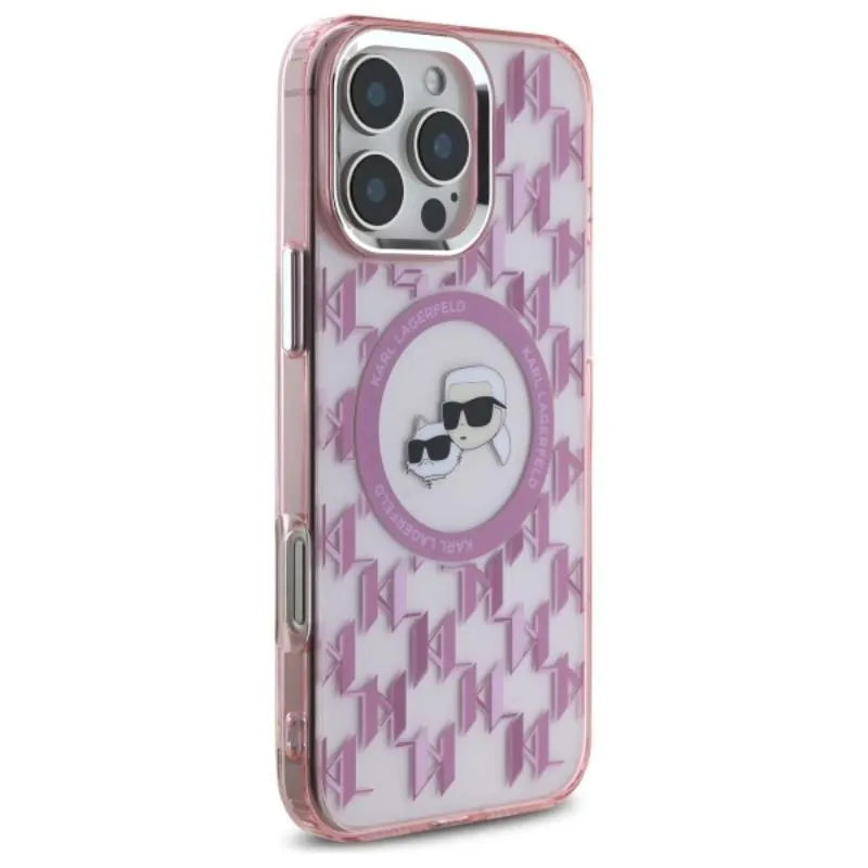 Karl Lagerfeld IML Monogram Karl & Choupette Galvutės MagSafe - Dėklas, skirtas iPhone 16 Pro (rožinis)