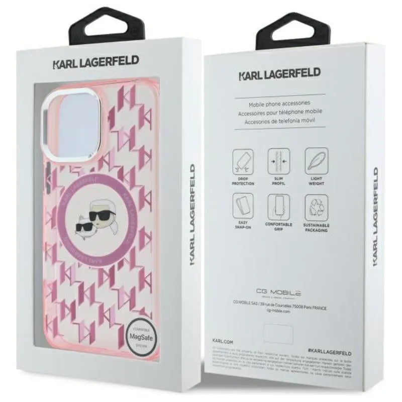 Karl Lagerfeld IML Monogram Karl & Choupette Galvutės MagSafe - Dėklas, skirtas iPhone 16 Pro (rožinis)