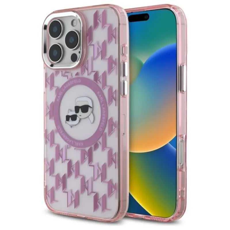 Karl Lagerfeld IML Monogram Karl & Choupette Galvutės MagSafe - Dėklas, skirtas iPhone 16 Pro (rožinis)