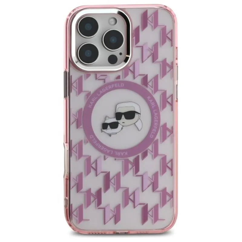 Karl Lagerfeld IML Monogram Karl & Choupette Galvutės MagSafe - Dėklas, skirtas iPhone 16 Pro (rožinis)