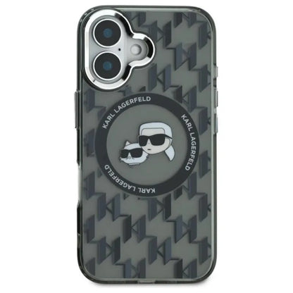 Karl Lagerfeld IML Monogram Karl & Choupette Head MagSafe – dėklas skirtas iPhone 16 (juodas)
