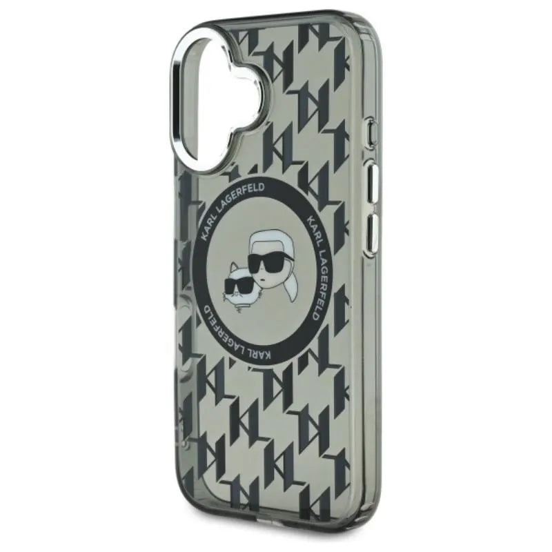 Karl Lagerfeld IML Monogram Karl & Choupette Head MagSafe – dėklas skirtas iPhone 16 (juodas)
