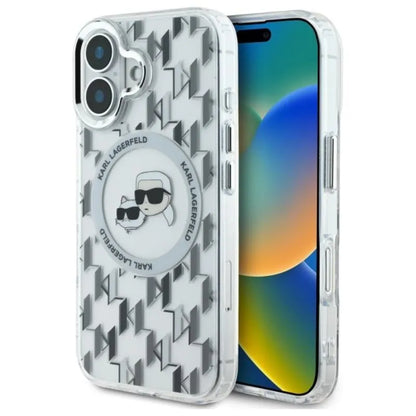 Karl Lagerfeld IML Monogram Karl & Choupette Head MagSafe – dėklas, skirtas iPhone 16 (skaidrus)