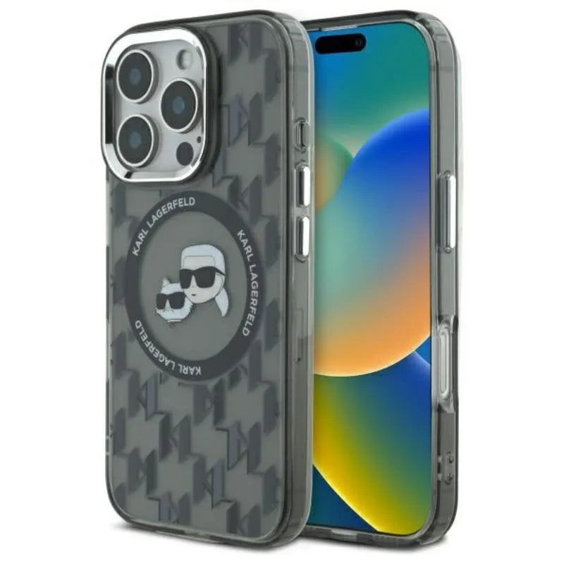 Karl Lagerfeld IML Monograma Karl & Choupette galva MagSafe – Dėklas skirtas iPhone 16 Pro (juoda)
