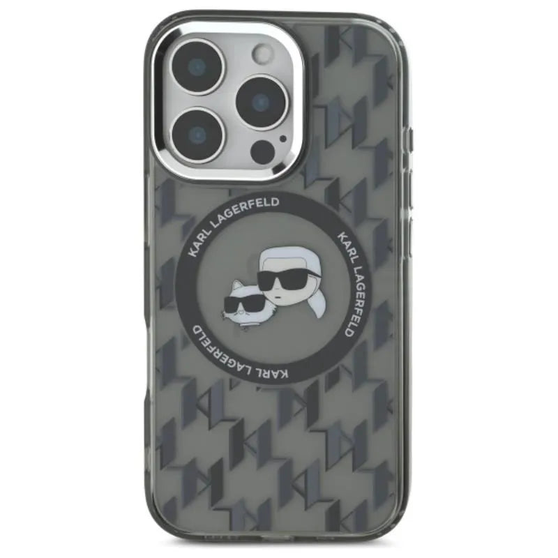 Karl Lagerfeld IML Monograma Karl & Choupette galva MagSafe – Dėklas skirtas iPhone 16 Pro (juoda)
