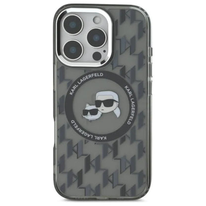Karl Lagerfeld IML Monograma Karl & Choupette galva MagSafe – Dėklas skirtas iPhone 16 Pro (juoda)