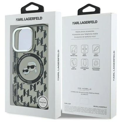 Karl Lagerfeld IML Monograma Karl & Choupette galva MagSafe – Dėklas skirtas iPhone 16 Pro (juoda)