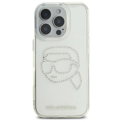 Karl Lagerfeld IML Rhinestones Karl Head – dėklas iPhone 16 Pro (skaidrus)