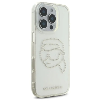 Karl Lagerfeld IML Rhinestones Karl Head – dėklas iPhone 16 Pro (skaidrus)