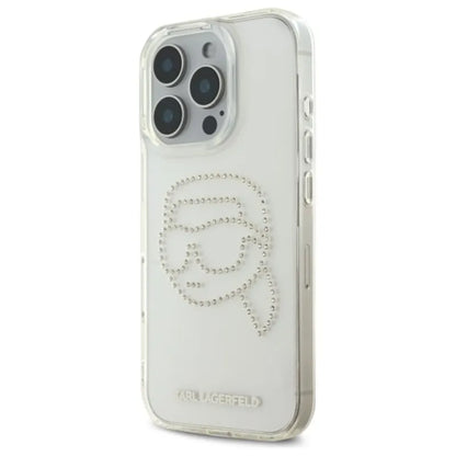Karl Lagerfeld IML Rhinestones Karl Head – dėklas iPhone 16 Pro (skaidrus)
