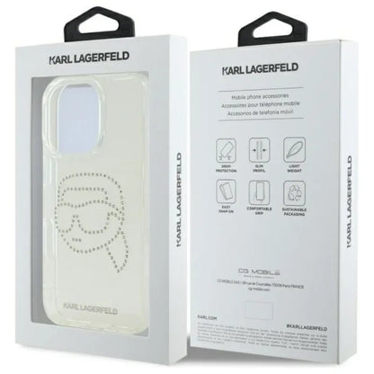 Karl Lagerfeld IML Rhinestones Karl Head – dėklas iPhone 16 Pro (skaidrus)