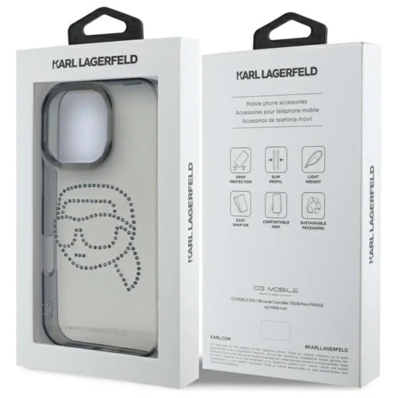 Karl Lagerfeld IML Rhinestones Karl Head – dėklas, skirtas iPhone 16 Pro Max (juodas)