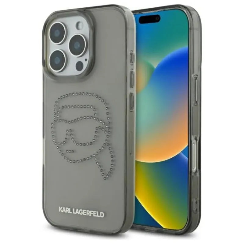 Karl Lagerfeld IML Rhinestones Karl Head – dėklas, skirtas iPhone 16 Pro Max (juodas)