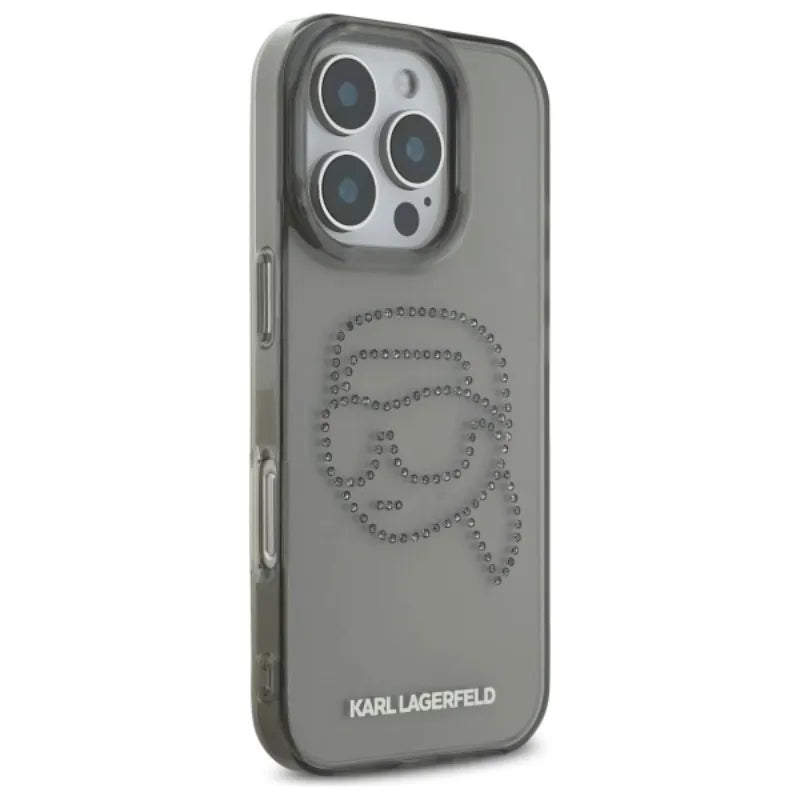 Karl Lagerfeld IML Rhinestones Karl Head – dėklas, skirtas iPhone 16 Pro Max (juodas)
