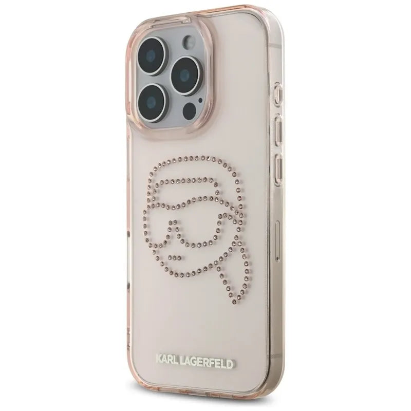 Karl Lagerfeld IML Rhinestones Karl Head – dėklas, skirtas iPhone 16 Pro (rožinis)