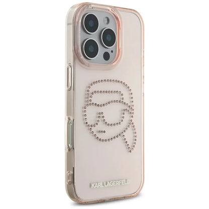 Karl Lagerfeld IML Rhinestones Karl Head – dėklas, skirtas iPhone 16 Pro (rožinis)
