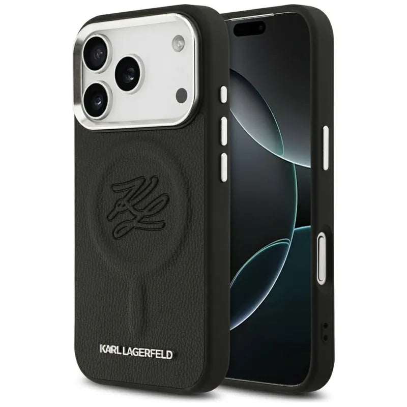 Karl Lagerfeld Initial & Metal Logo MagSafe - Dėklas iPhone 17 Pro (juodas)