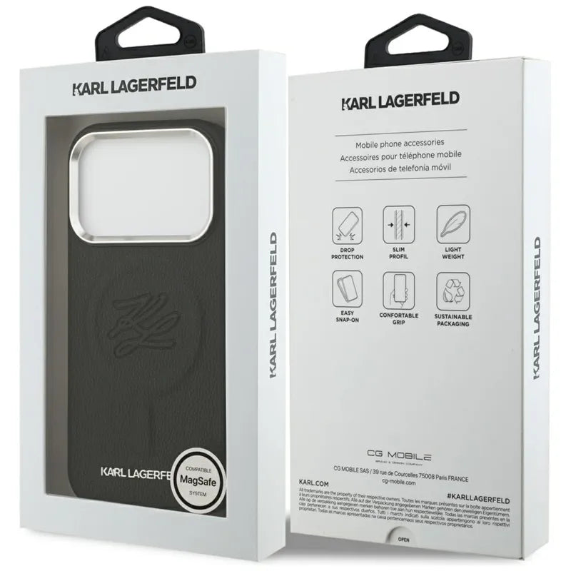 Karl Lagerfeld Initial & Metal Logo MagSafe - Dėklas iPhone 17 Pro (juodas)