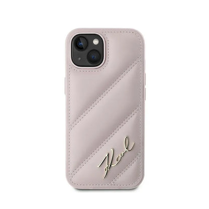 Karl Lagerfeld įstrižai dygsniuotas scenarijus - dėklas skirtas iPhone 15 Plus / 14 Plus (rožinis)