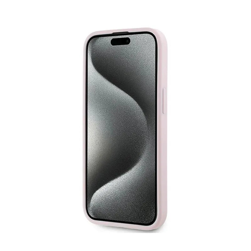 Karl Lagerfeld įstrižai dygsniuotas scenarijus - dėklas skirtas iPhone 15 Plus / 14 Plus (rožinis)