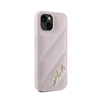 Karl Lagerfeld įstrižai dygsniuotas scenarijus - dėklas skirtas iPhone 15 Plus / 14 Plus (rožinis)