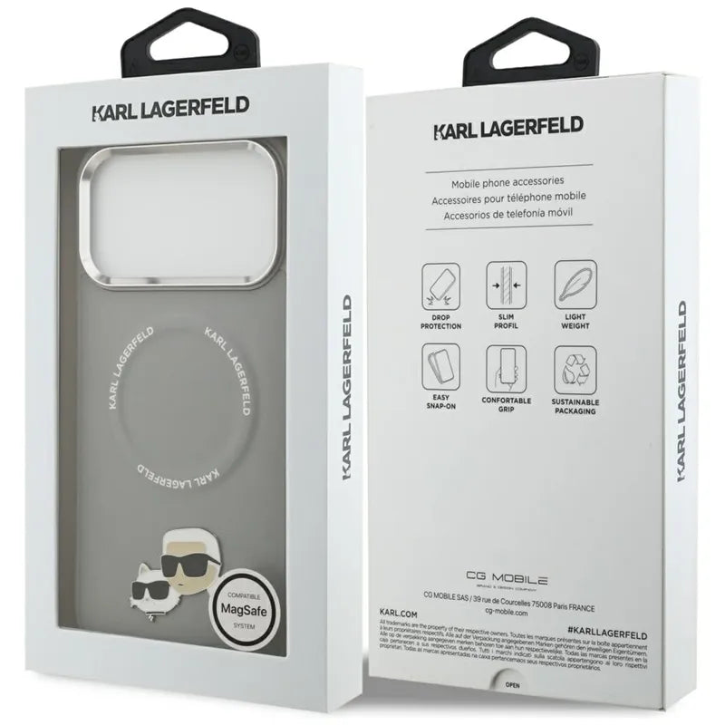 Karl Lagerfeld Karl & Choupette aplikacijos MagSafe - Dėklas iPhone 17 Pro (pilkas)