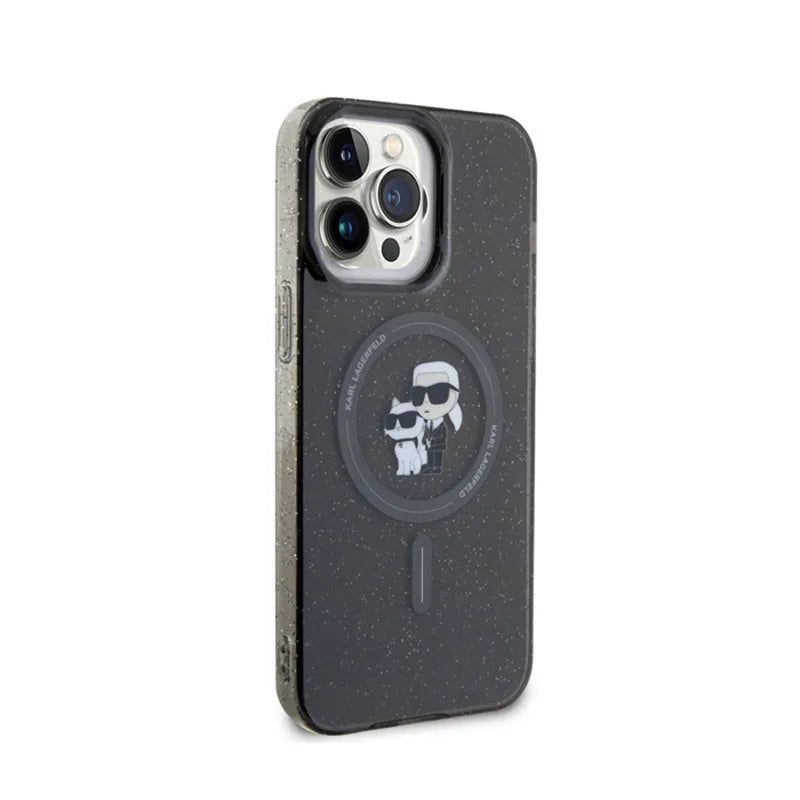 Karl Lagerfeld Karl & Choupette Glitter Magsafe – dėklas iPhone 15 Pro Max (juodas)