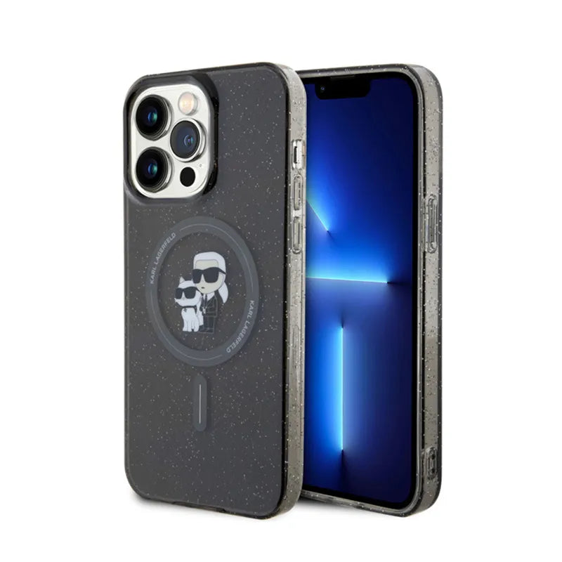 Karl Lagerfeld Karl & Choupette Glitter Magsafe – dėklas iPhone 15 Pro Max (juodas)