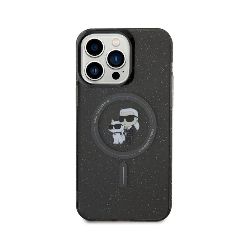 Karl Lagerfeld Karl & Choupette Glitter Magsafe – dėklas iPhone 15 Pro Max (juodas)
