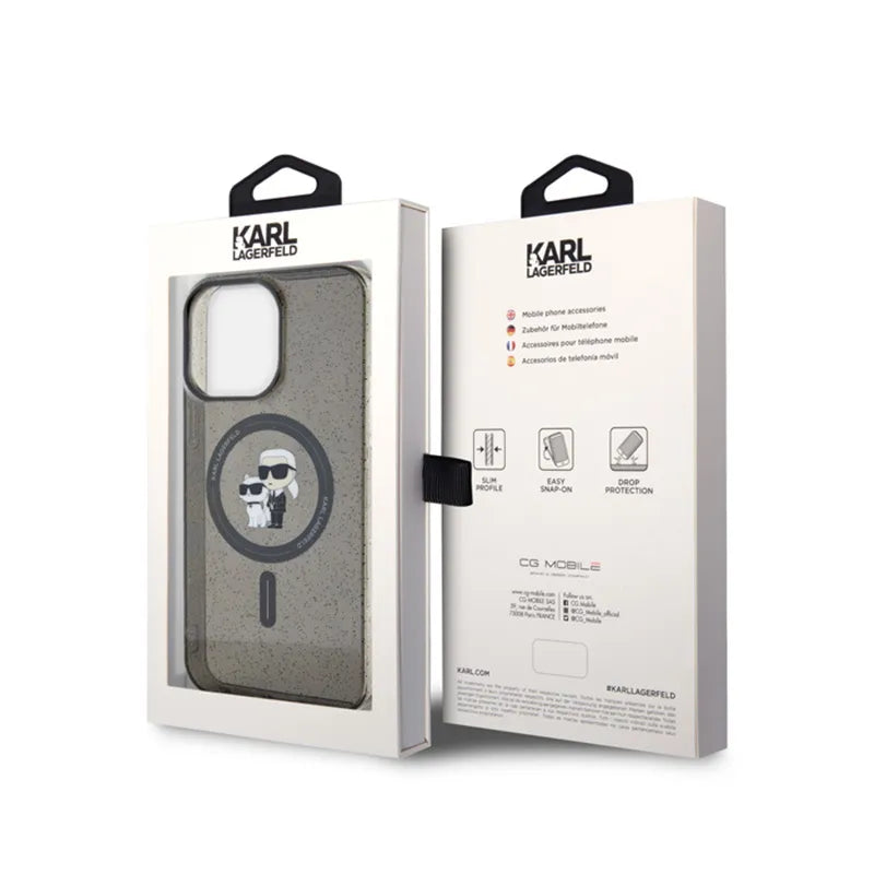Karl Lagerfeld Karl & Choupette Glitter Magsafe – dėklas iPhone 15 Pro Max (juodas)