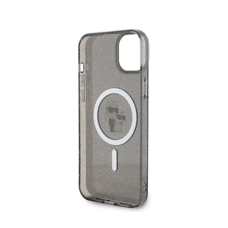 Karl Lagerfeld Karl & Choupette Glitter Magsafe – dėklas, skirtas „iPhone 15 Plus“ (juodas)