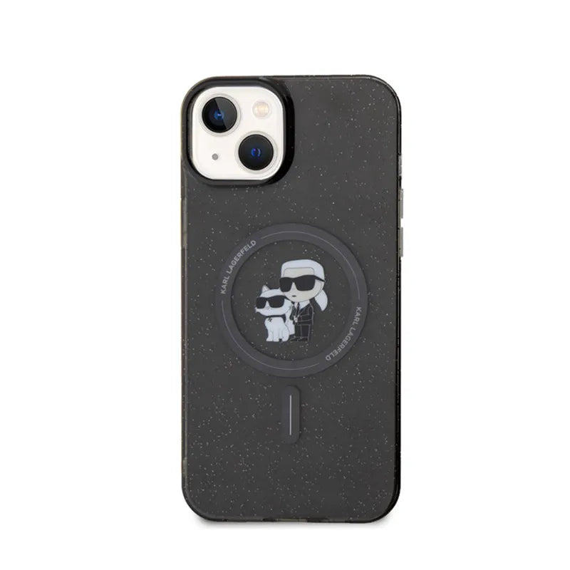 Karl Lagerfeld Karl & Choupette Glitter Magsafe – dėklas, skirtas „iPhone 15 Plus“ (juodas)