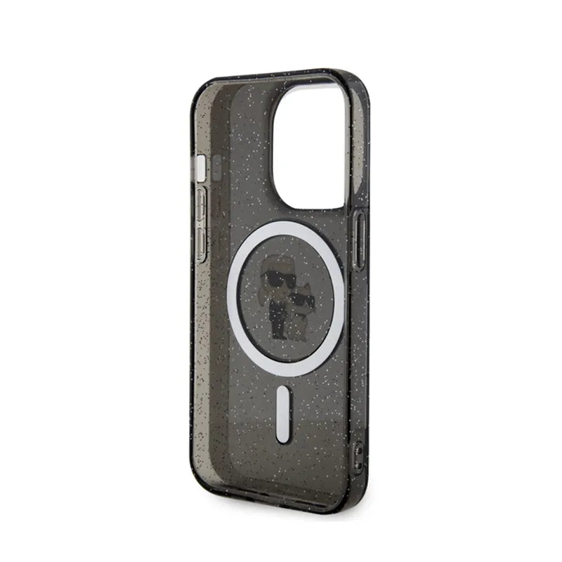 Karl Lagerfeld Karl & Choupette Glitter Magsafe - Dėklas, skirtas iPhone 15 Pro (Juoda)
