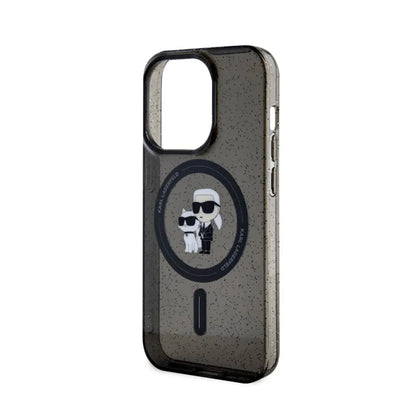 Karl Lagerfeld Karl & Choupette Glitter Magsafe - Dėklas, skirtas iPhone 15 Pro (Juoda)