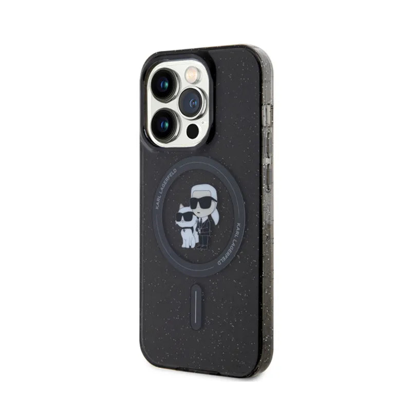 Karl Lagerfeld Karl & Choupette Glitter Magsafe - Dėklas, skirtas iPhone 15 Pro (Juoda)