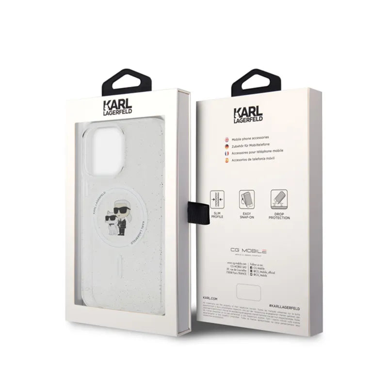 Karl Lagerfeld Karl & Choupette Glitter Magsafe – dėklas skirtas iPhone 15 Pro Max (skaidrus)