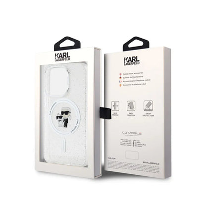 Karl Lagerfeld Karl & Choupette Glitter Magsafe – dėklas skirtas iPhone 15 Pro (permatomas)
