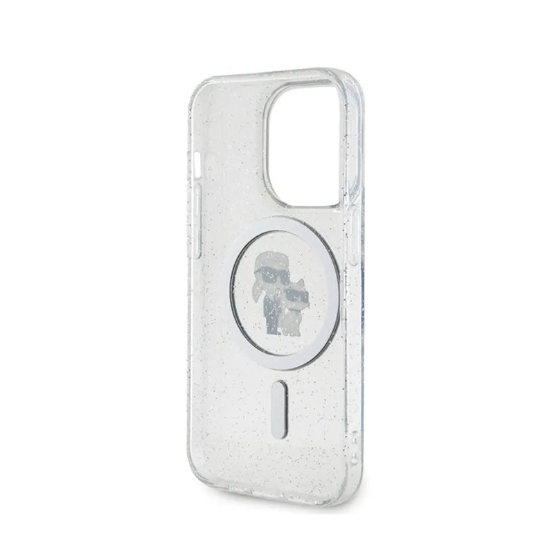 Karl Lagerfeld Karl & Choupette Glitter Magsafe – dėklas skirtas iPhone 15 Pro (permatomas)