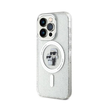 Karl Lagerfeld Karl & Choupette Glitter Magsafe – dėklas skirtas iPhone 15 Pro (permatomas)
