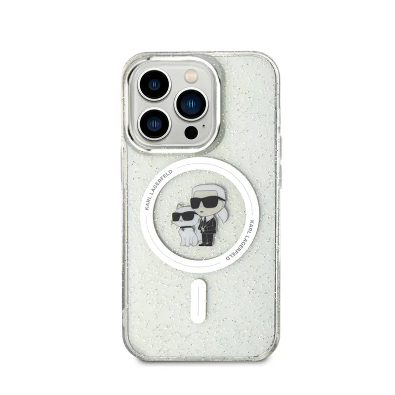 Karl Lagerfeld Karl & Choupette Glitter Magsafe – dėklas skirtas iPhone 15 Pro (permatomas)